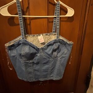 No Boundaries Light Blue Smocked Crop Top